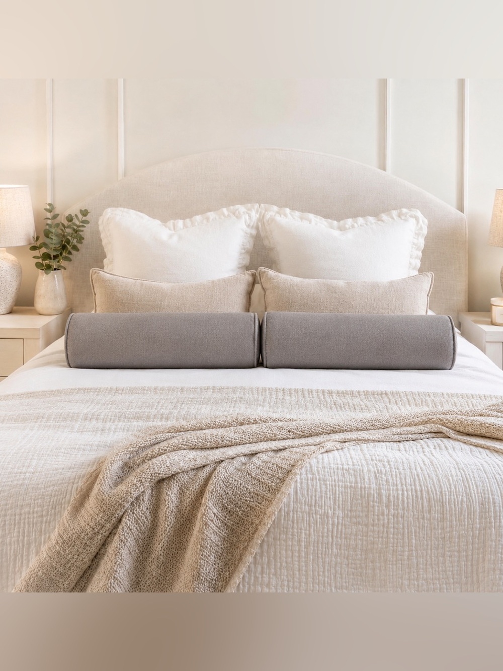 New! Pier 1 Neutral Gray cylinder Pillow Pair - Home Bedding